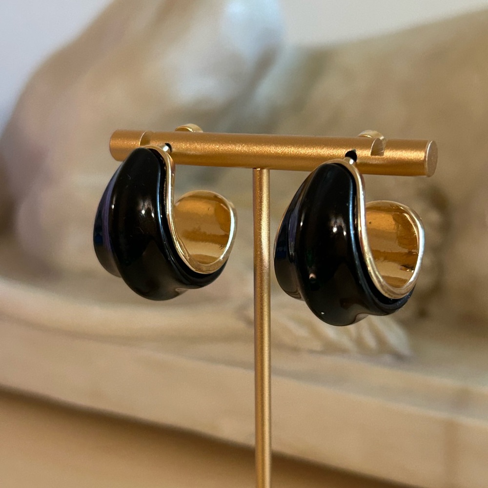 House of Harlow 1960 Black & Gold Pierced Hoop Earrings
